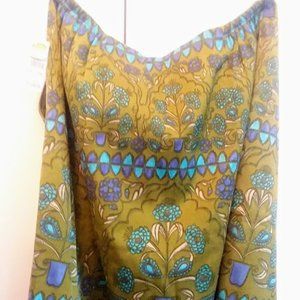 TALBOTS 56% Silk Green Floral Print Lined Skirt